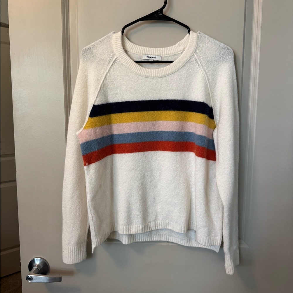 Women's Striped Sweater - White with Multicolor Stripes